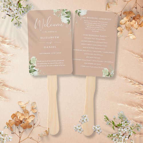 Tan Floral Greenery Wedding Program Hand Fan