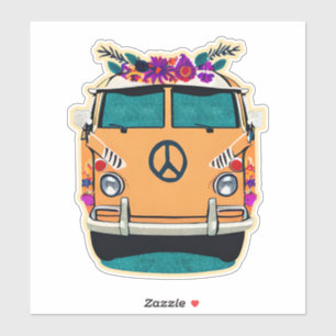 Tan Floral Retro Hippie Van Vintage Colors Art Sticker