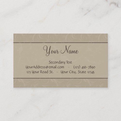 Tan Floral Wisps &amp; Stripes with Monogram Business Card