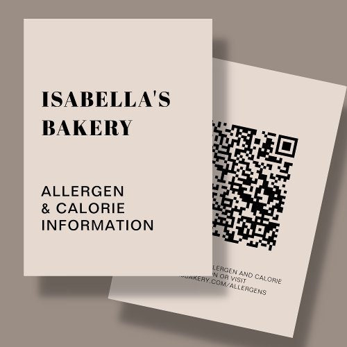 Tan Food Allergy Calorie Information QR Code Card