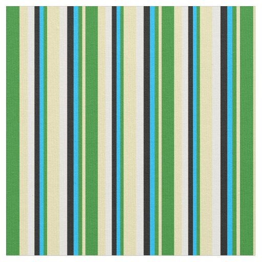 Tan, Forest Green, Deep Sky Blue, Black, and White Fabric