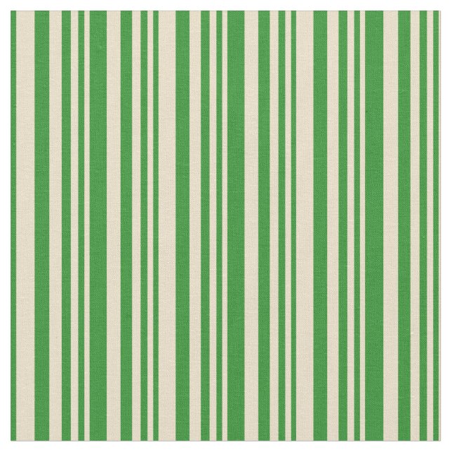 Tan & Forest Green Stripes Fabric (Close Up)
