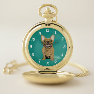 Tan French Bulldog Pocket Watch