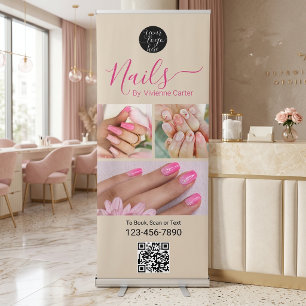 Tan Fuchsia Pink Logo QR Code Photo Nail Salon Retractable Banner