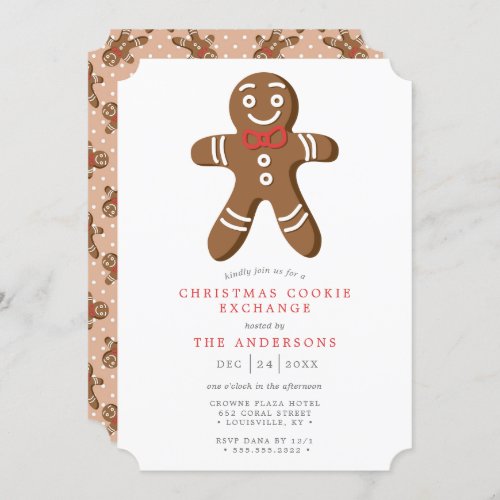 Tan Gingerbread Man Cookie Exchange Christmas Invitation