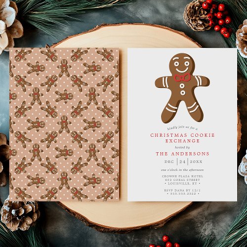 Tan Gingerbread Man Cookie Exchange Christmas Invitation