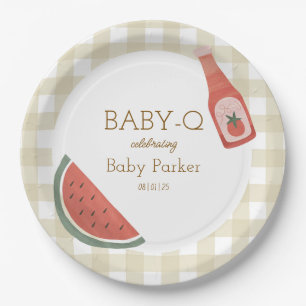Tan Gingham Baby-Q Circular Plate