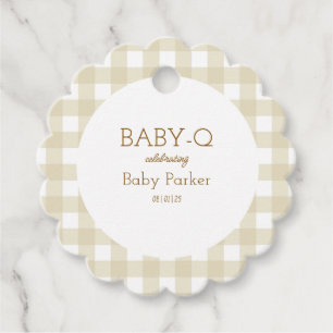Tan Gingham Baby Shower Favor Tag