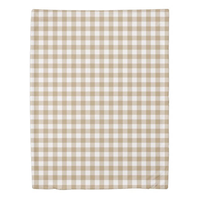 Tan Gingham Checked Pattern Duvet Cover (Front)