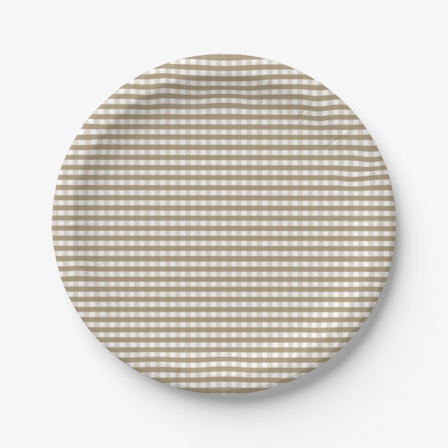 Tan Gingham Pattern Paper Plates (Front)
