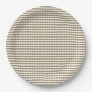 Tan Gingham Pattern Paper Plates