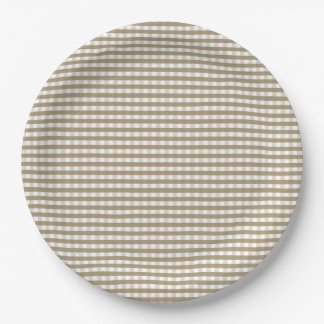 Tan Gingham Pattern Paper Plates