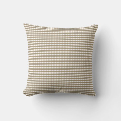 Tan Gingham Pattern Throw Pillow