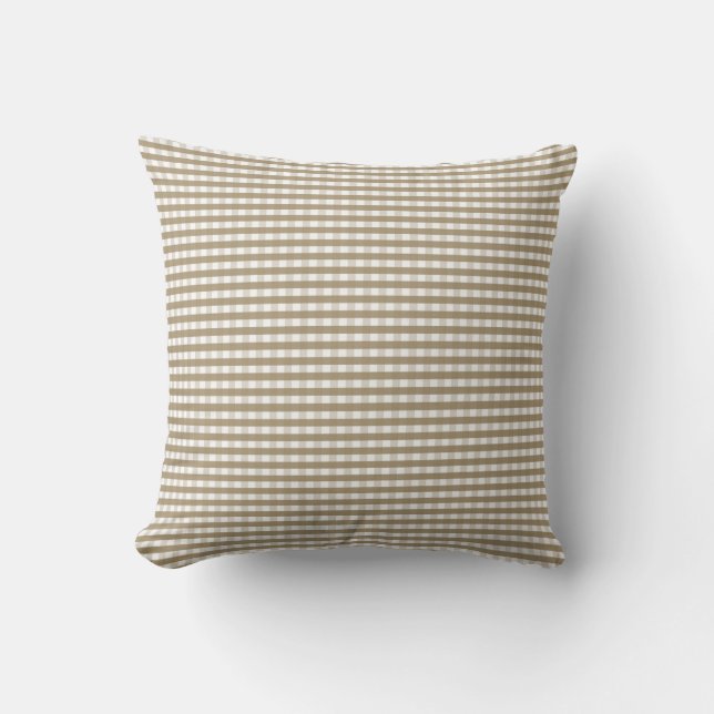 Tan Gingham Pattern Throw Pillow (Front)