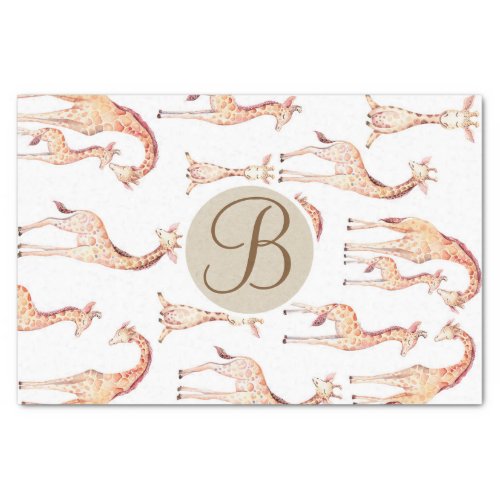 Tan Giraffes Baby Shower Monogram Letter Initial Tissue Paper