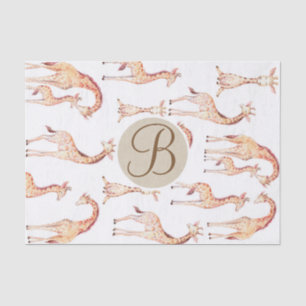 Tan Giraffes Baby Shower Monogram Letter Initial Tissue Paper