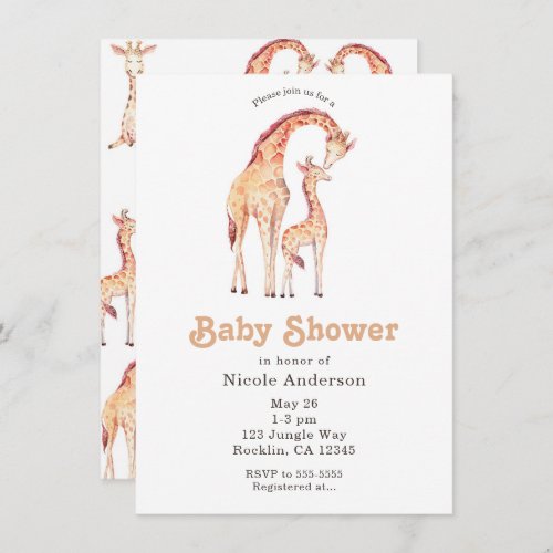 Tan Giraffes Whimsical Baby Shower Invitation
