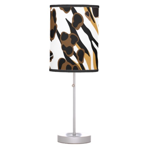 Tan  Gold African Safari Print Table Lamp