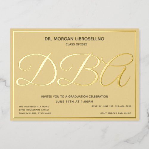 Tan Gold DBA Graduation Foil Invitation