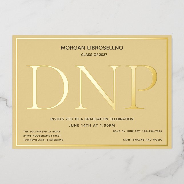 Tan Gold DNP Graduation Foil Invitation (Front)