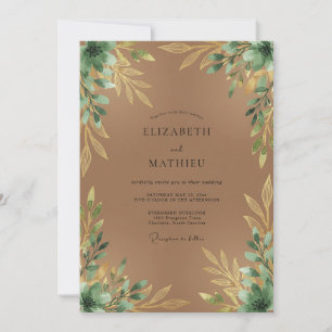 Tan Gold Leafy Wedding Invitation
