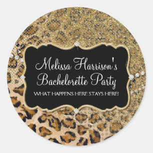 Tan Gold Leopard Animal Print Glitter Look Classic Round Sticker