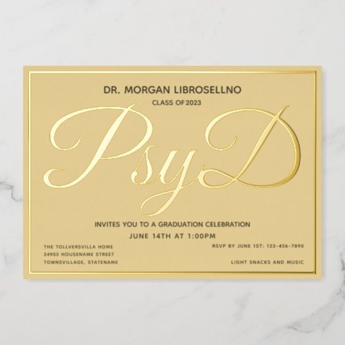 Tan Gold PsyD Graduation Foil Invitation