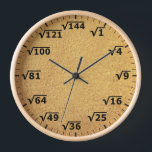 Tan Gold Square Root Clock Math Mathematics Clock<br><div class="desc">square root clock, fun math wall clock, mathematics student classroom time, maths teacher class hours, number geek nerd humor, squareroot calculation school lesson, calculating calculations sums,  numbers, elementary primary secondary school, high school college university</div>