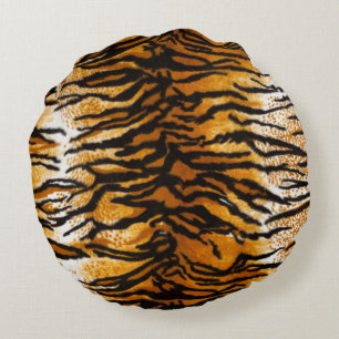 Tan & Gold Tiger Print Round Throw Pillow