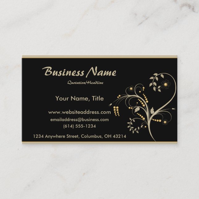 Tan & Gold Vine Design Business Cards (Front)