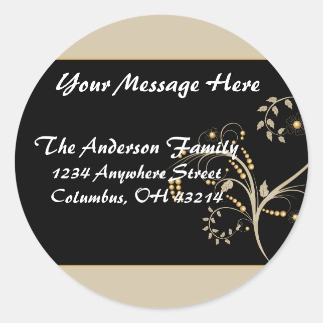 Tan & Gold Vine Design Return Address Labels (Front)