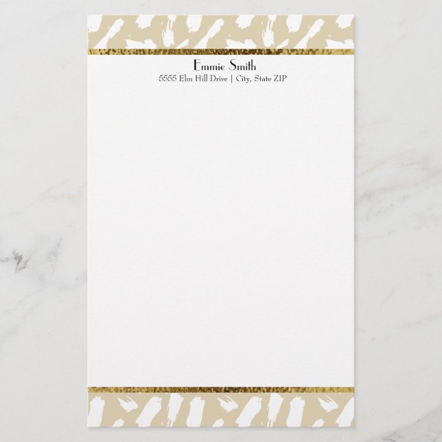 Tan Gold White Personalized Stationery (Front)
