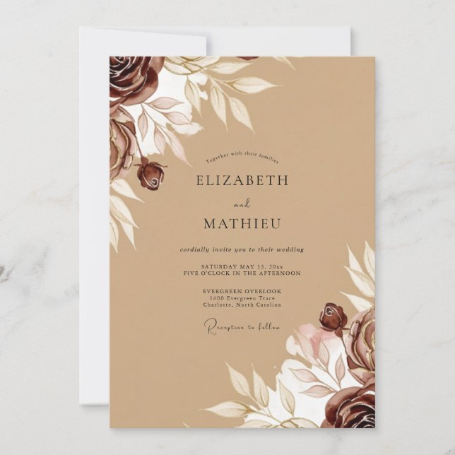 Tan Graceful Autumnal Wedding Invitation (Front)