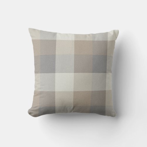 Tan Gray and Ivory Plaid Throw Pillow
