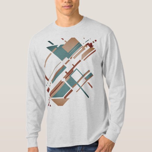 Tan Gray_Green Rust Diagonal Abstract Design T_Shirt