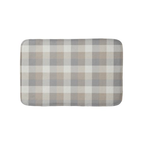 Tan Gray Ivory Neutral Rustic Plaid Bath Mat