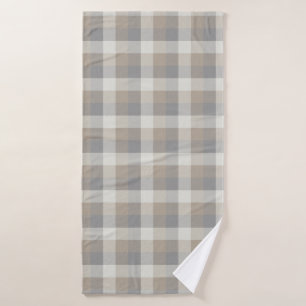 Tan Gray Ivory Neutral Rustic Plaid Bath Towel