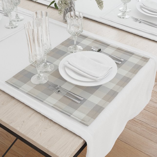 Tan Gray Ivory Neutral Rustic Plaid Cloth Placemat (Creator Uploaded)