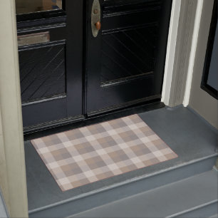 Tan Gray Ivory Neutral Rustic Plaid Doormat