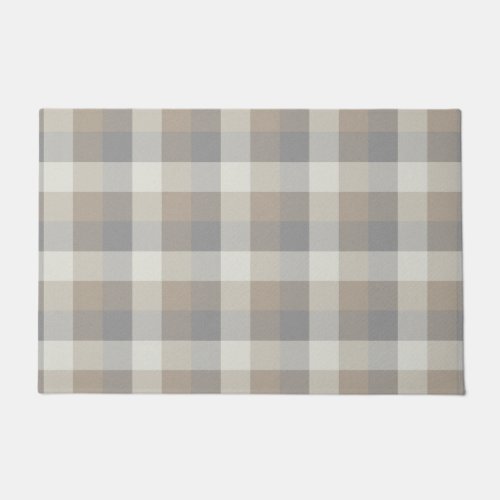 Tan Gray Ivory Neutral Rustic Plaid Doormat