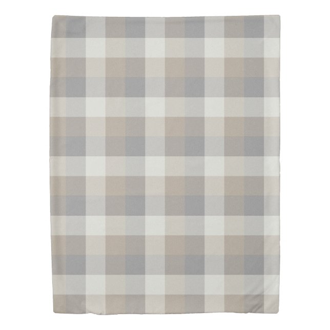 Tan Gray Ivory Neutral Rustic Plaid Duvet Cover (Front)