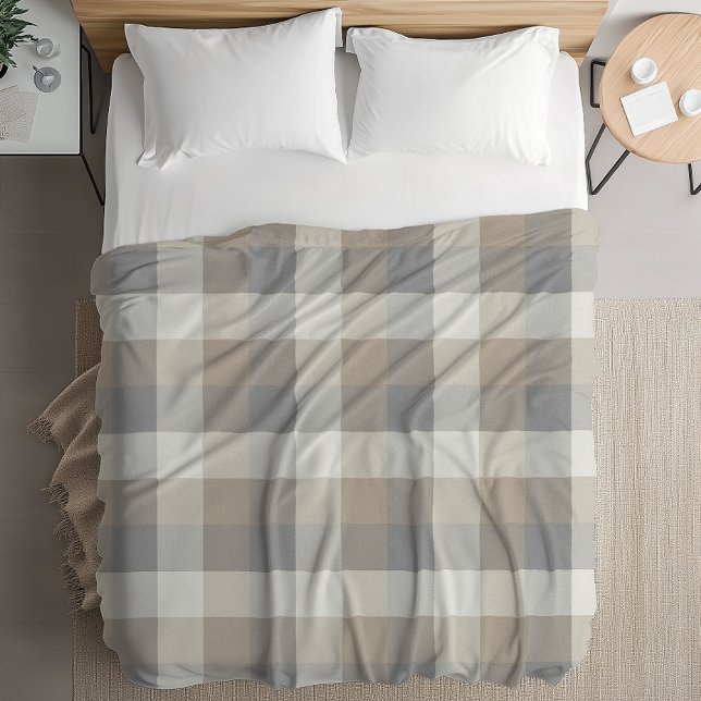 Tan Gray Ivory Neutral Rustic Plaid Fleece Blanket (Creator Uploaded)