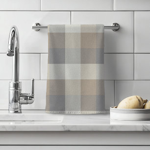 Tan Gray Ivory Neutral Rustic Plaid Hand Towel
