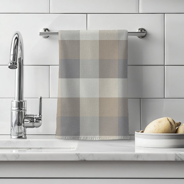Tan Gray Ivory Neutral Rustic Plaid Hand Towel (Creator Uploaded)