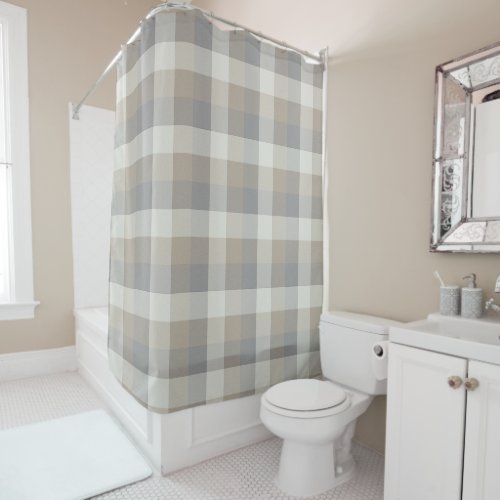 Tan Gray Ivory Neutral Rustic Plaid Shower Curtain