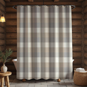 Tan Gray Ivory Neutral Rustic Plaid Shower Curtain