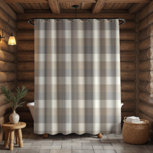Tan Gray Ivory Neutral Rustic Plaid Shower Curtain
