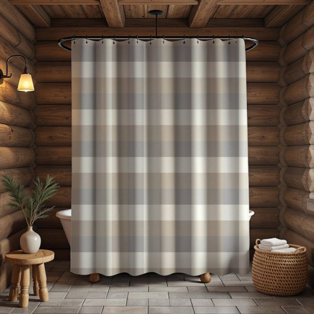 Tan Gray Ivory Neutral Rustic Plaid Shower Curtain (Creator Uploaded)
