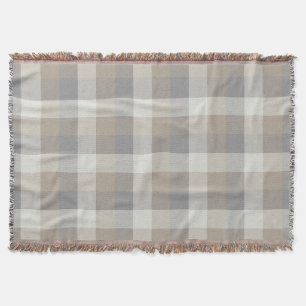 Tan Gray Ivory Neutral Rustic Plaid Throw Blanket