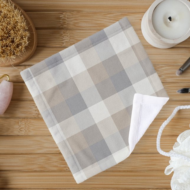 Tan Gray Ivory Neutral Rustic Plaid Wash Cloth (Creator Uploaded)